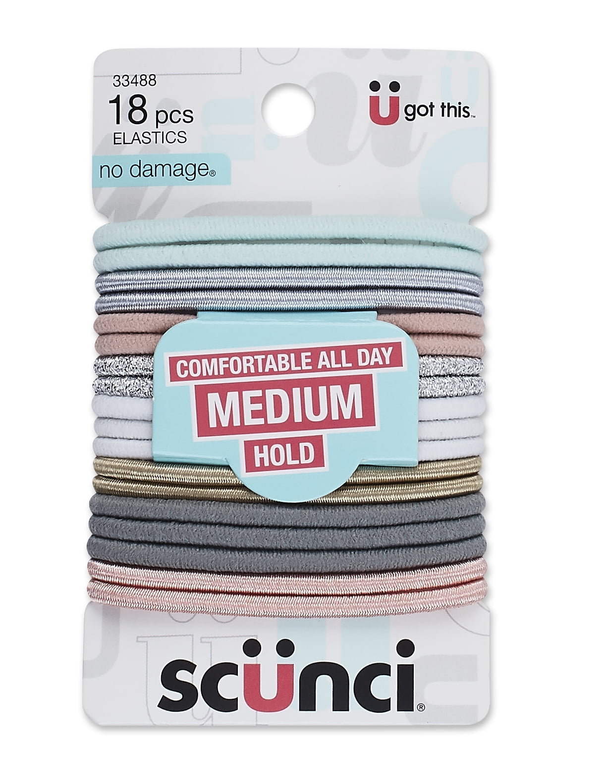 (4 pack) Scunci No-Damage Elastic Stretch Nylon Hairbands in Pastel Colors, 18ct