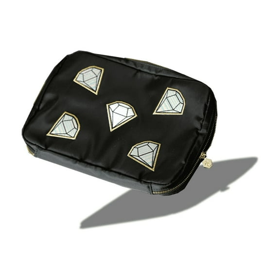 Hives and Honey Women's Bryn Nylon Jewelry Accessory Travel Pouch with Embroidered Diamonds in Black