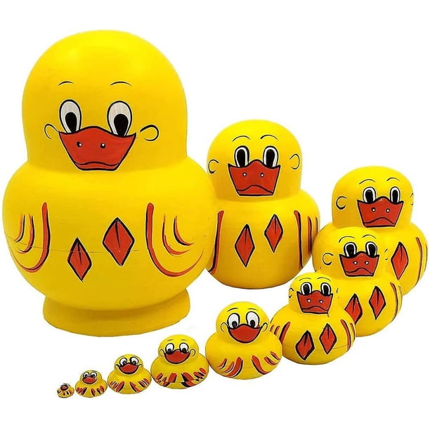 Duck 10 Uds. De juguetes anidados de madera con patrón de animales, muñecas rusas anidadas, muñecas apilables Matryoshka (pato), pato -