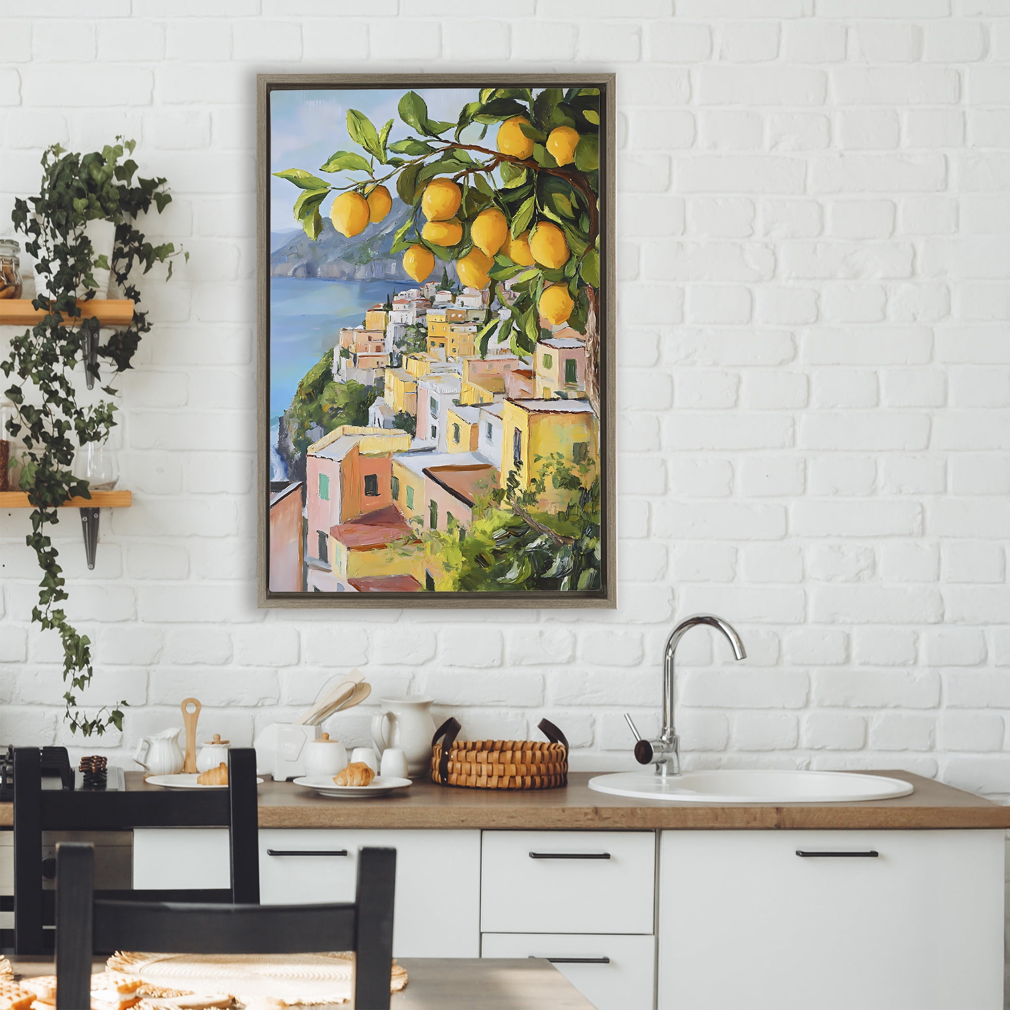 Stupell Industries Mediterranean Lemon Tree Scenery Brown Framed Floater Canvas Wall Art, design by Creative Studio
