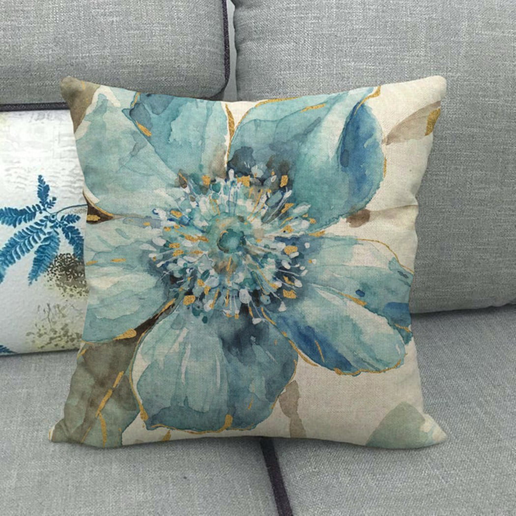 Vintage Blue Flower Linen Pillow Case Waist Sofa Cushion Cover Home Decor Lot 