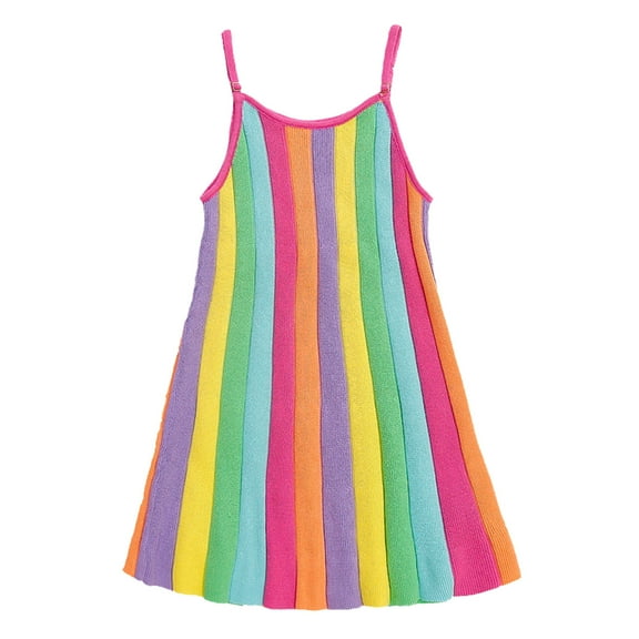 PINQI Birthday Baby Girls Dresses Toddler Kids Crew Neck Summer Sleeveless Sundress Casual Beach Rainbow Party Dress A Line Sundress