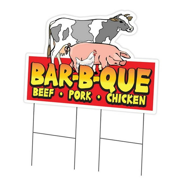 24 x 36 in. Yard Sign & Stake - Bar-B-Que Beef Pork Chicken
