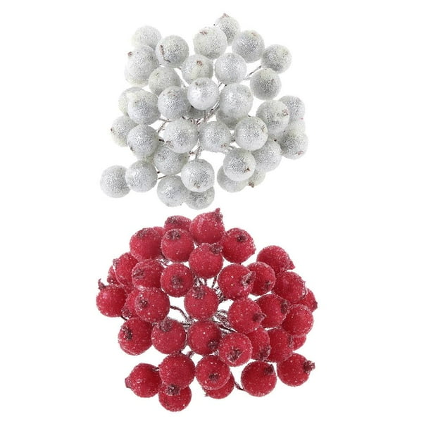 Paquete de 400 mini flores artificiales de acebo escarchado para decoración navideña