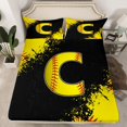 thumbnail image 2 of Manfei Female Men Initial Alphabet Baseball C Twin Sheet Sets 3pcs,Black Yellow Graffiti Splash Twin Fitted Sheet Microfiber,Sport Gamer Breathable Flat Sheet,Microfiber Bedroom Decor, 2 of 7