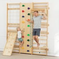 LZBEITEM 10-in-1 Indoor Play Gym Swedish Ladder Gym Set 94.5 Inches Toddler Jungle Gym Home Playground Wooden Climbing Playset with Swing, Rope Ladder, Pull-Up Bar, Slide and Rock Climbing Wall