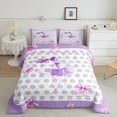 thumbnail image 2 of Erosebridal Ballet Princess Bedding King Comforter Set,Purple Bow Bedding Sets King with Comforter,Microfiber Reversible Comforter Sets King Size,Flower Decoration,3pcs, 2 of 8