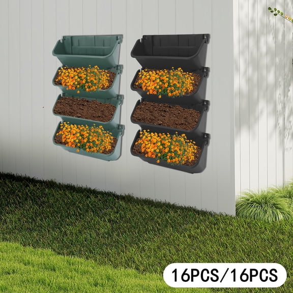 16Pcs Vertical Garden Wall Mounted Planter Green Balcony Plant Hanging Flowerpot for Balconies, Fences, Courtyards, Terrace
