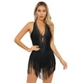 thumbnail image 2 of Aiihoo Women Shiny Tassel Latin Dance Dress Fringe Bodysuit Flapper Cocktail Dress Gymnastic Leotard Black XXL, 2 of 7