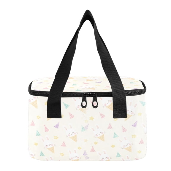 6L Insulated Lunch Bag Square Handheld Cooler Tote Cute Bunny Ice Cream Pattern Reusable Thermal Bag with Polyester & Aluminum Lining for Work Picnic Travel