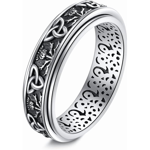 Sterling Silver Scottish Thistle Rings Fidget Spinner Rings - Anxiety Ring Scottish Jewelry Gifts For Women