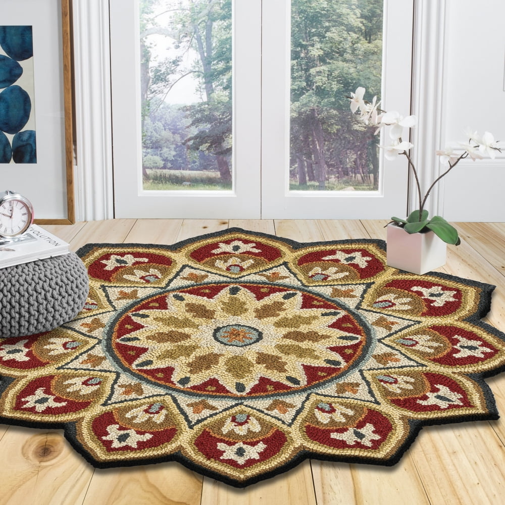 LR Home Sinuous Tufted Bloom Flower Shape Area Rug, Red, 4 ft