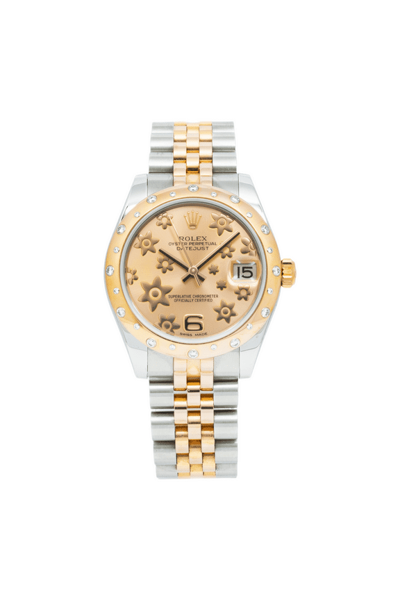 Pre-Owned Rolex Lady-Datejust 178341 31MM Pink Raised Floral Motif Dial And Diamond Bezel With Two Tone Jubilee Bracelet