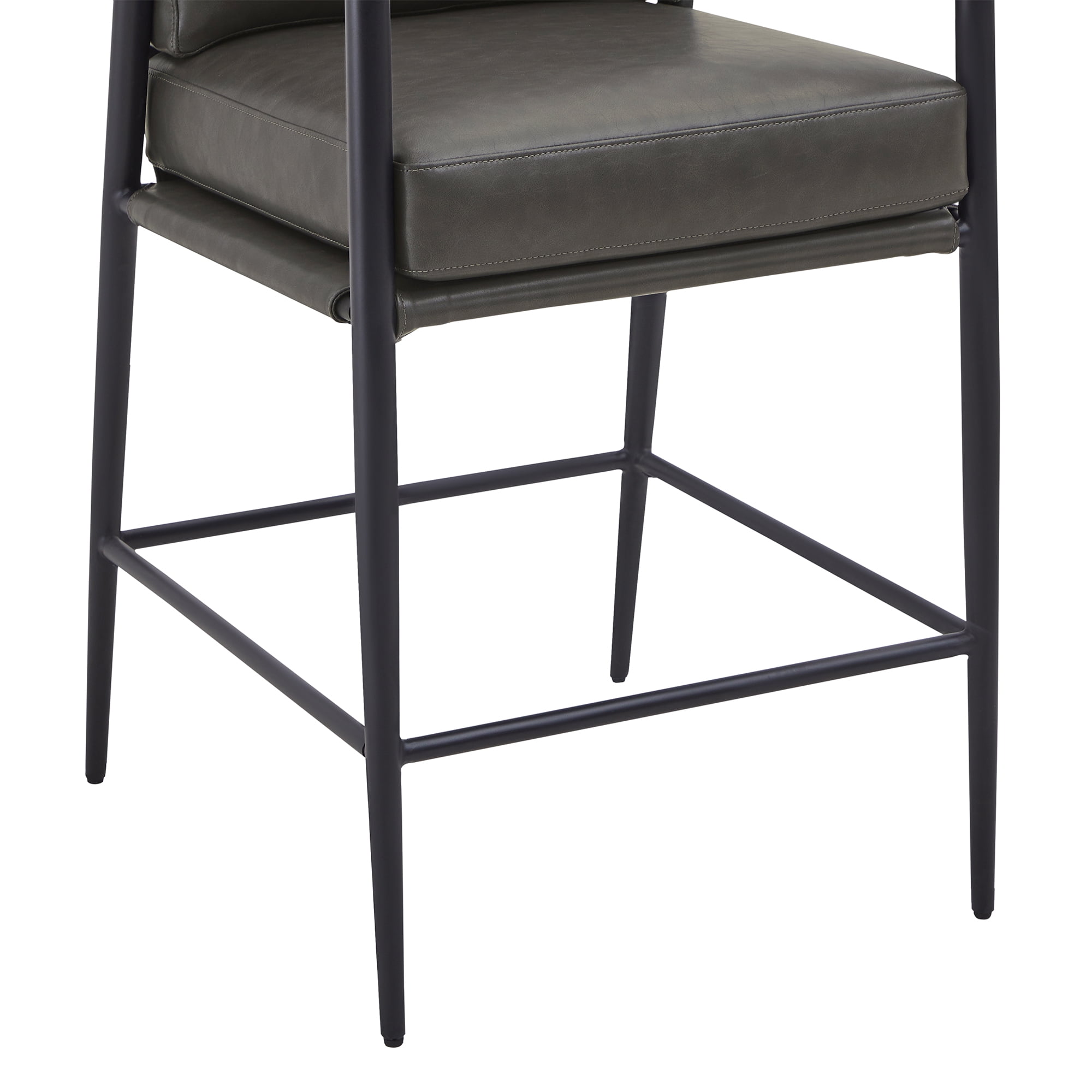 CHITA Modern Counter Stools Set of 2, Upholstered Bar Stools with Metal Frame and Wooden Armrests, Faux Leather in Retro Gray