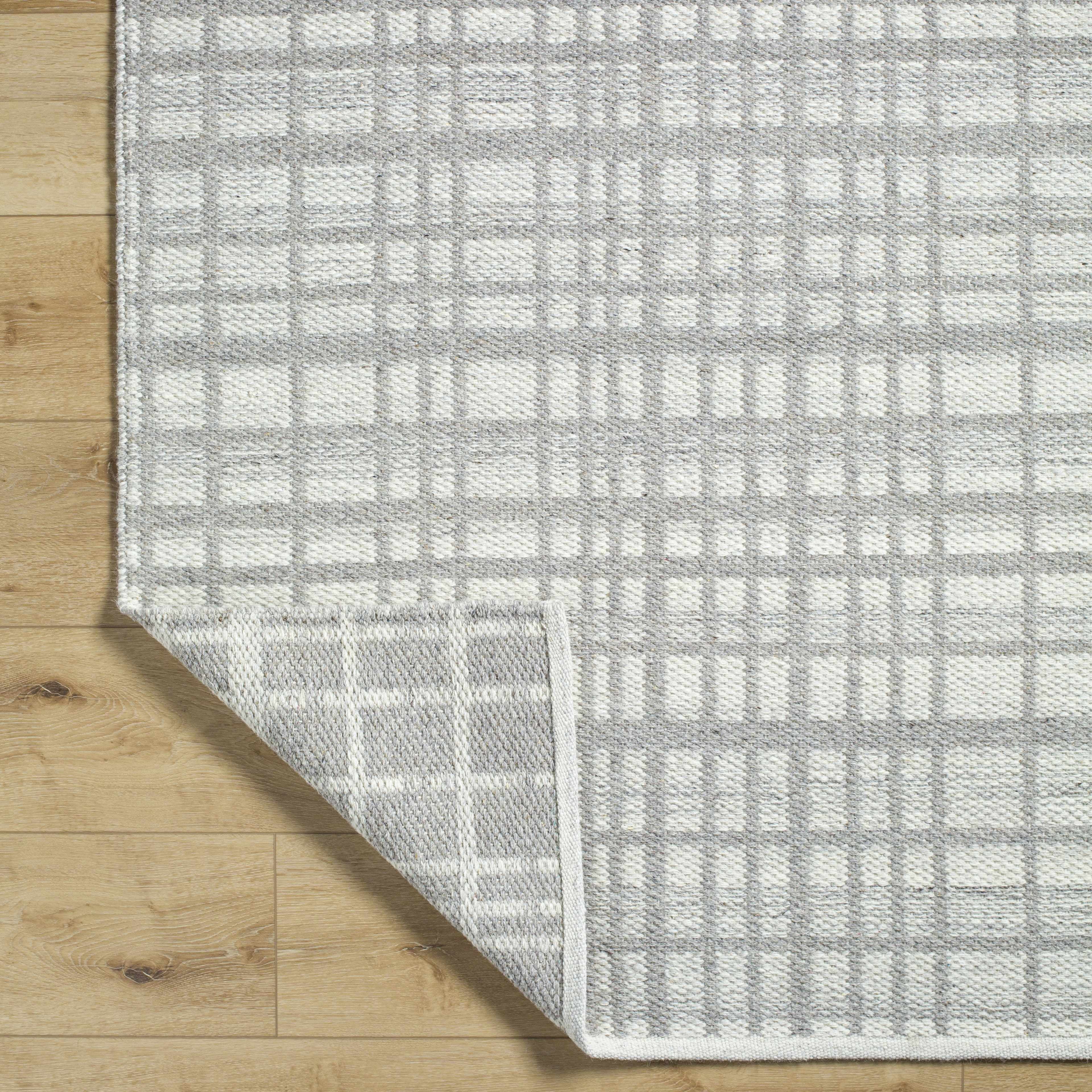 Hauteloom Nissa Wool Living Room, Bedroom Area Rug - Checkered Geometric Square Plaid - Gray, White, Off White - 2' x 3'