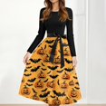 thumbnail image 5 of WTOBBY Women's Chic Retro Halloween Dress Featuring Bat and Pumpkin Print, Round Neckline, Long Sleeves, Hollow Out Casual Style for Party Wear ,Ginger L, 5 of 5