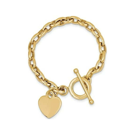 14K Yellow Gold Toggle Heart Tag Charm Link Bracelet