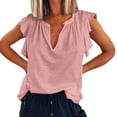 thumbnail image 1 of Gibobby Camiseta Powerblend con Cuello en V Camiseta holgada manga corta con cuello y volantes color liso para mujer a la moda verano(Rosa,XL), 1 of 5