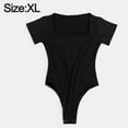thumbnail image 2 of Body negro de manga corta con cuello cuadrado para mujer, body tipo camiseta, body ajustado para mujer, 2 of 6
