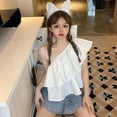 thumbnail image 4 of AMERTEER Women One Shoulder Blouse Ruffled Layered Sleeveless top Tee Off Shoulder Pullover T-Shirt Solid Color Cropped Shirt, 4 of 4