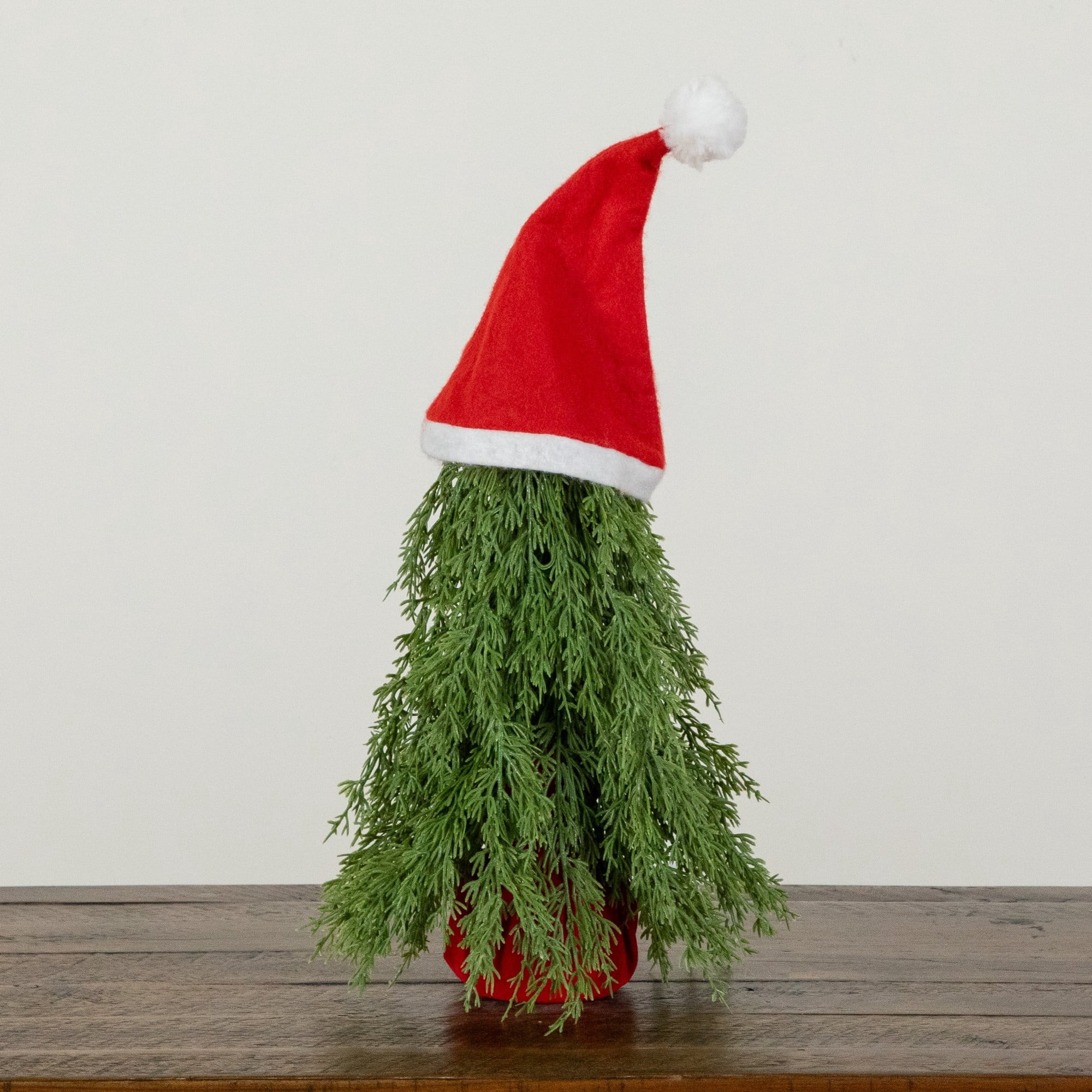 19in. Artificial Down Swept Christmas Tree with Santa Hat Topper