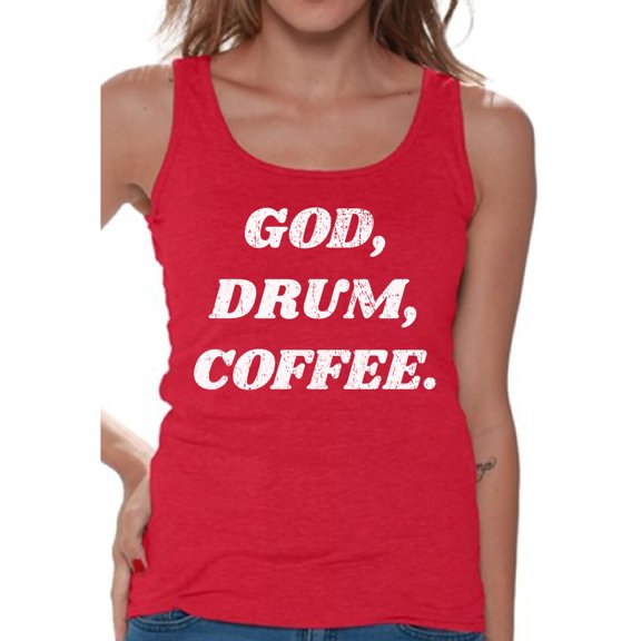 Awkward Styles God Drum Coffee Tank Top for Women Christian Clothes for Ladies Religious Womens T-Shirt Christian Gifts God Tank Top Drum Clothing Jesus T Shirt for Her God Drum Coffee Ladies Shirt