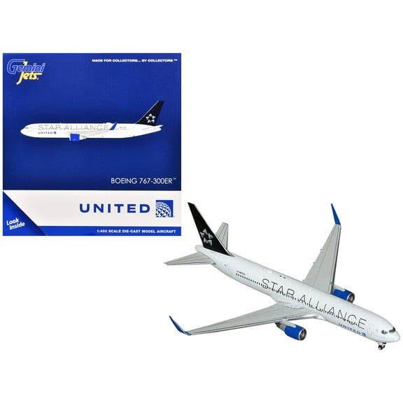 Boeing 767-300ER Commercial Aircraft "United Airlines Star Alliance" (N76516) White with Black Tail 1/400 Diecast Model Airplane by GeminiJets