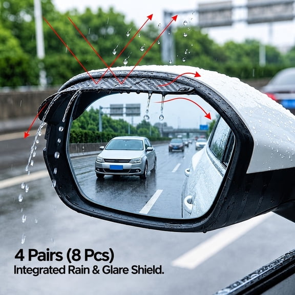 4 Pairs (8 PCS) Car Mirror Rain & Glare Covers, Carbon Fiber Pattern Mirror Protectors for Most Cars, Trucks & SUVs