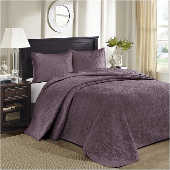 JERFIT Reversible King Quilt Set - Purple Cottage Style Bedding, All-Season Cotton Blend, Antimicrobial Protection
