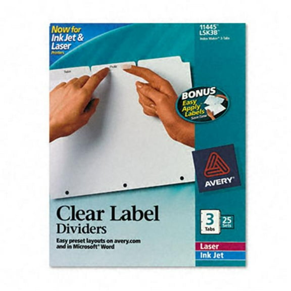Avery  Index Maker Clear Label Punched Dividers Three-Tab Letter White 25 Sets - White