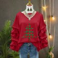 thumbnail image 4 of Yteetum Christmas Sweatshirt for Women Oversized Crewneck Christmas Tree Print Pleated Ruffle Trim Pullover Hoodless Sweatshirts Womens Casual Xmas Graphic Round Neck Loose Lantern Sleeve Sweatshirts, 4 of 5