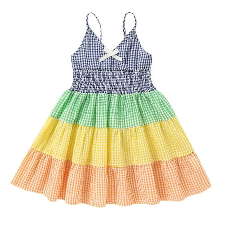 

Girls Dresses Sleeveless Mini Dress Plaid Print Multicolor 120