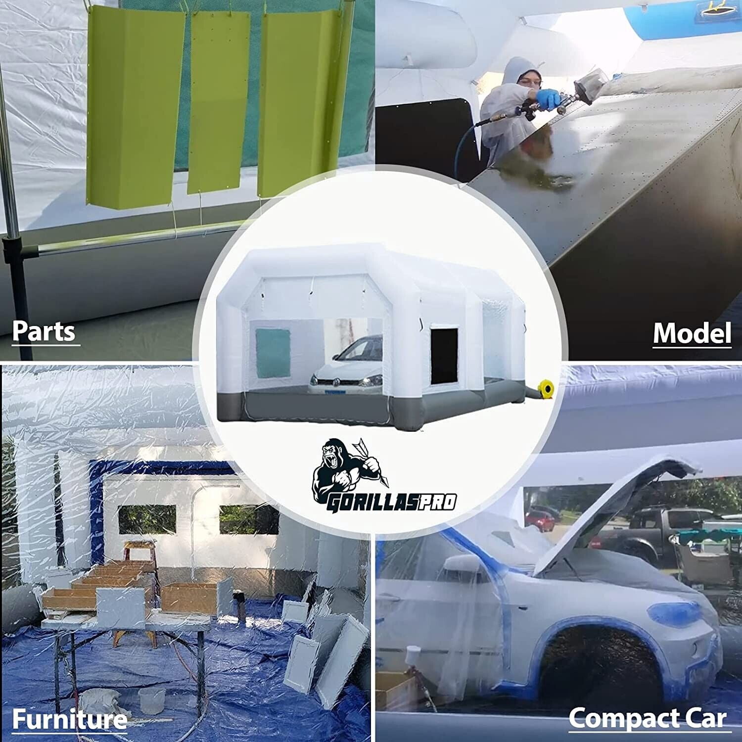 GORILLASPRO Portable Inflatable Paint Booth 13x10x8Ft,Inflatable Spray Booth with 750W with Air Draft Device