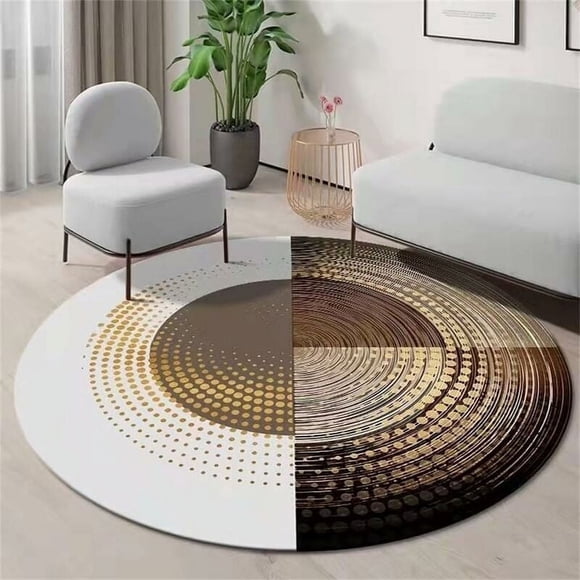 Elegant Modern Luxury Large Round Area Rugs, Brown Non-Skid Floor Mat For Indoor Outdoor, Reinforced Polyester Low Pile Non-Slip Back