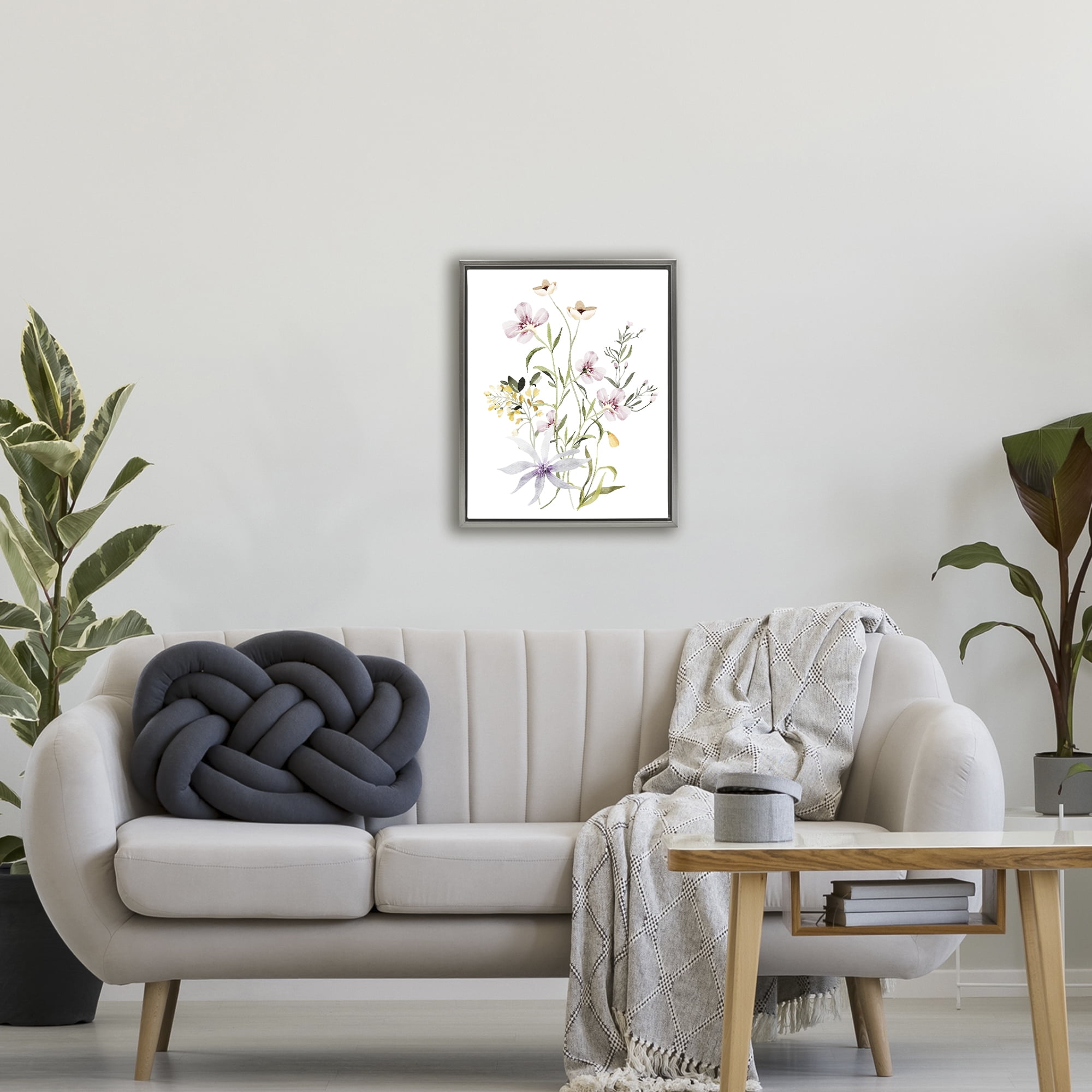Floral Foliage Bundle Gray Framed Floater Canvas Wall Art, design by Lettered and Lined