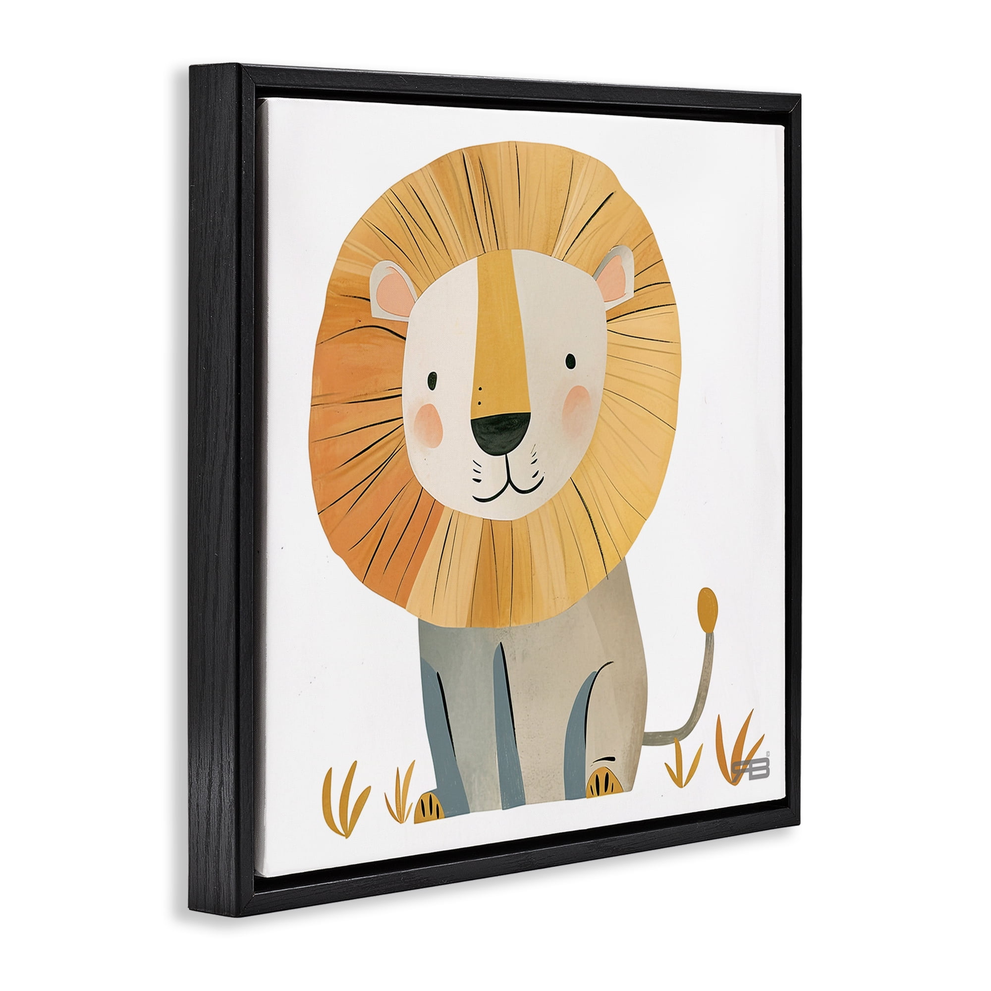 Stupell Industries Smiling Whimsical Lion Animals Painting Black Floater Framed Canvas Art Print Wall Art, 25 x 25