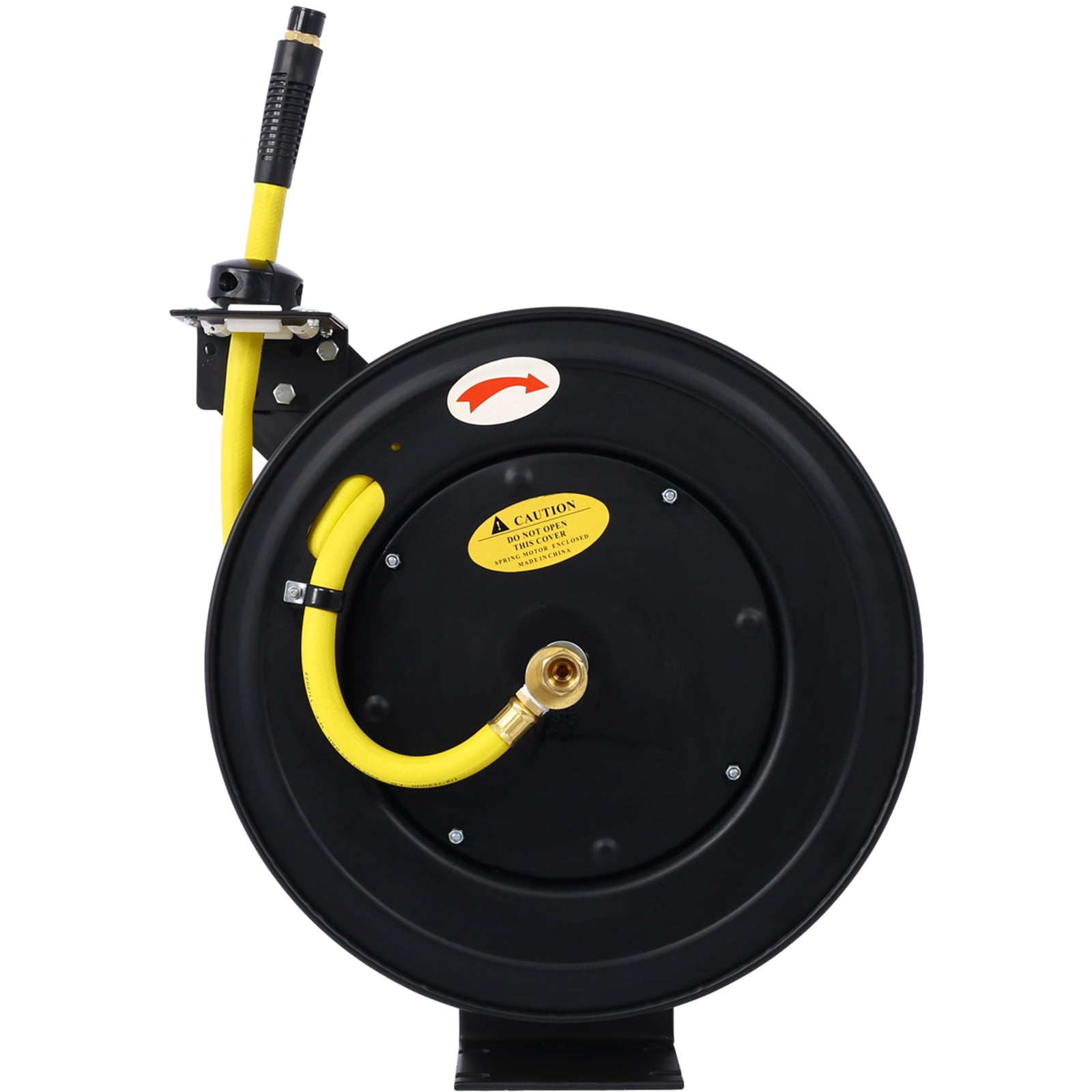 Heavy Duty 1/2" x 50' Retractable Air Hose Reel, Auto Rewind Steel Reel with 300PSI Industrial Rubber Hose, Adjustable Guide Arm & Ratchet Lock