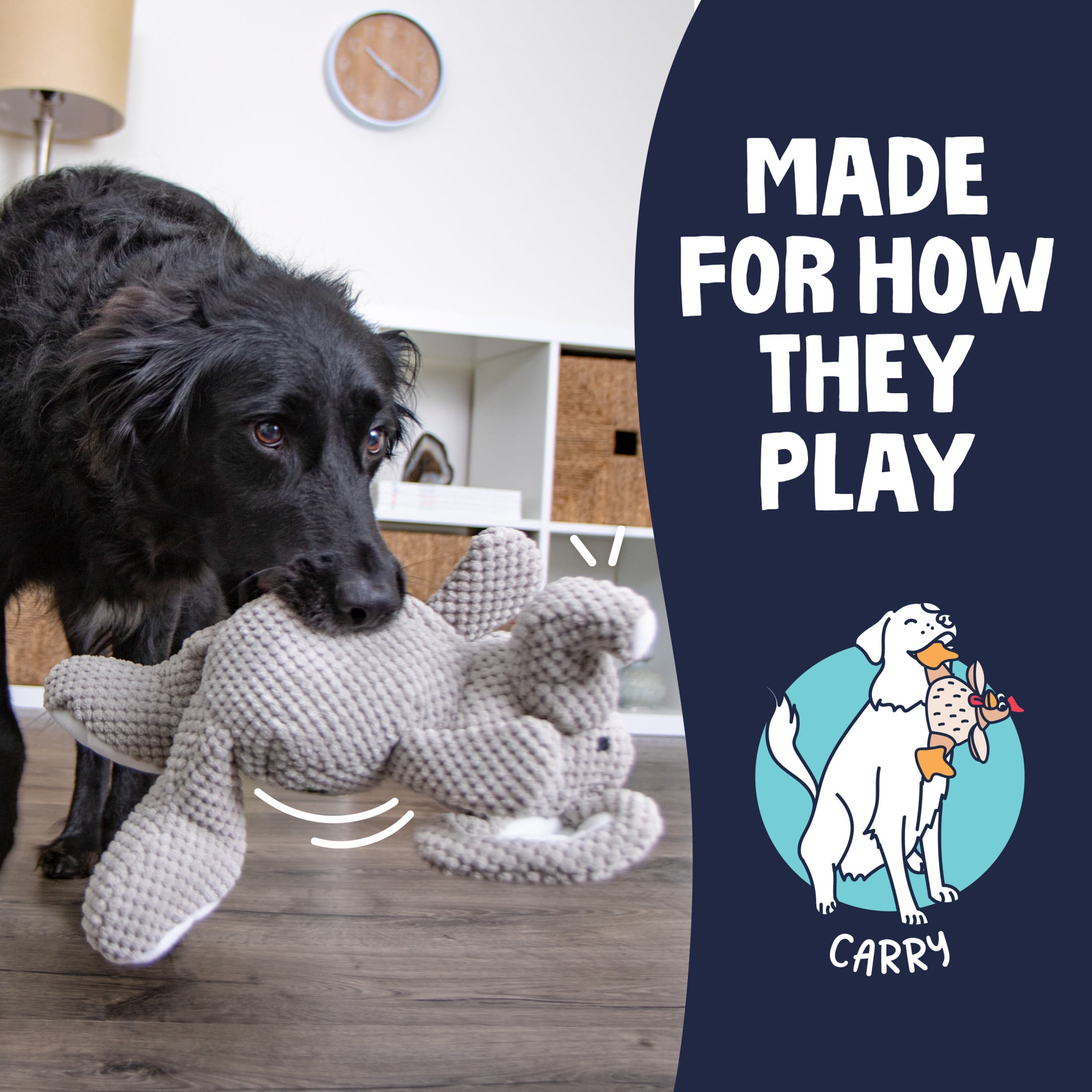 goDog Checkers Elephant Tough Plush Toy with Chew Guard Technology, Durable Checkered Fabric & Squeaker for Active Play, Gray, Large