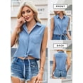 thumbnail image 7 of SLADYGLO Women Chic Lapel Collar Buttons Down Sleeveless Tie-Front Denim Shirt, 7 of 7