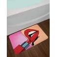 thumbnail image 2 of Lips Bath Mat, Retro Comic Pop Art Girl Applying Red Lipstick Makeup Concept Halftone Background, Plush Bathroom Decor Mat with Non Slip Backing, 29.5" X 17.5", Multicolor, by Ambesonne, 2 of 2