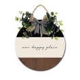 thumbnail image 1 of Our Happy Place Front Door Sign Funny Wreaths Hanging Wooden Plaque Decoration Round Rustic Wood Farmhouse Porch Decor for Home Front Door Decor, 12 x 12 Inch, 1 of 5