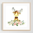 thumbnail image 2 of Moose, Woodland Animals, Forest Animals, Boho, Pink Flowers, Girl Nursery - Illustration Watercolor Floral Animal Whimsical Flowers Unframed Wall Art Print 8 x 8 inches, 2 of 9