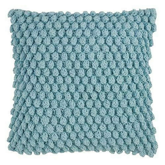 Fennco Styles Handmade Crochet Pompom Cotton Decorative Throw Pillow with Down Filled Insert 20 x 20 Inch