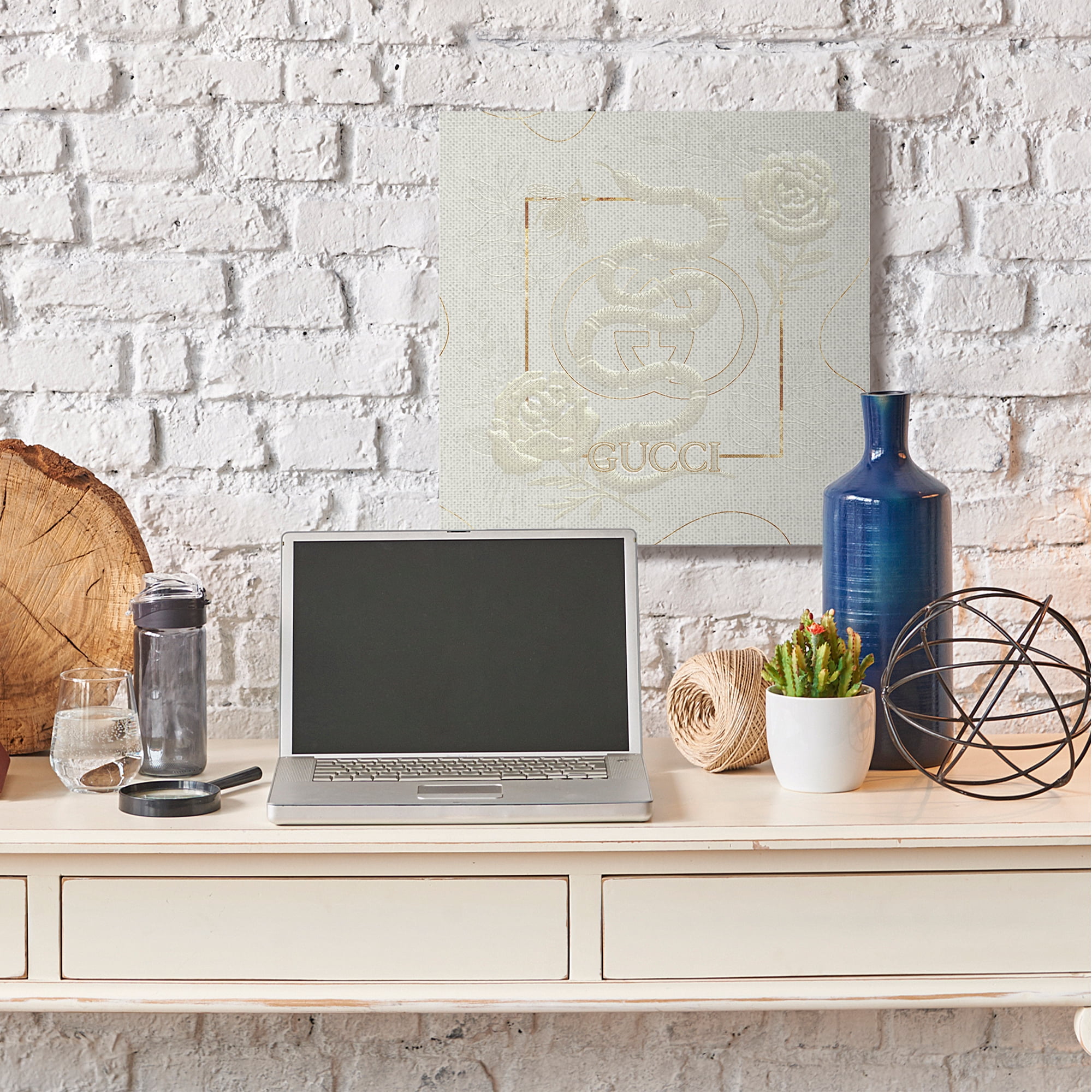Stupell Industries Bright Fashion Brand Glam Snake White Floral Canvas Wall Art by Ziwei Li