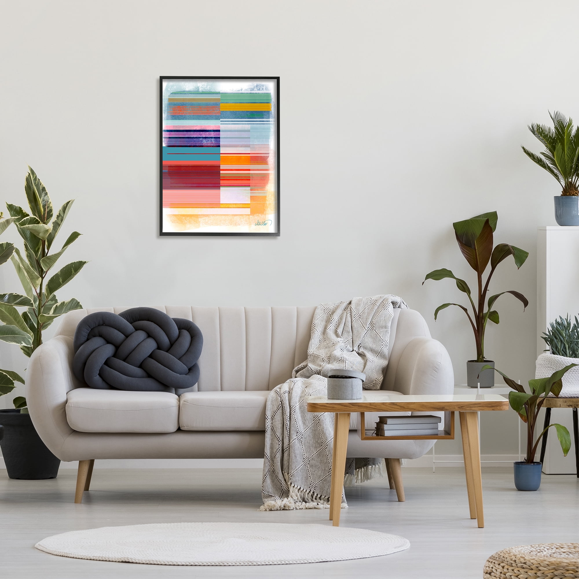 Stupell Industries Patterned Rainbow Abstract Abstract Painting Black Framed Art Print Wall Art, 24 x 30