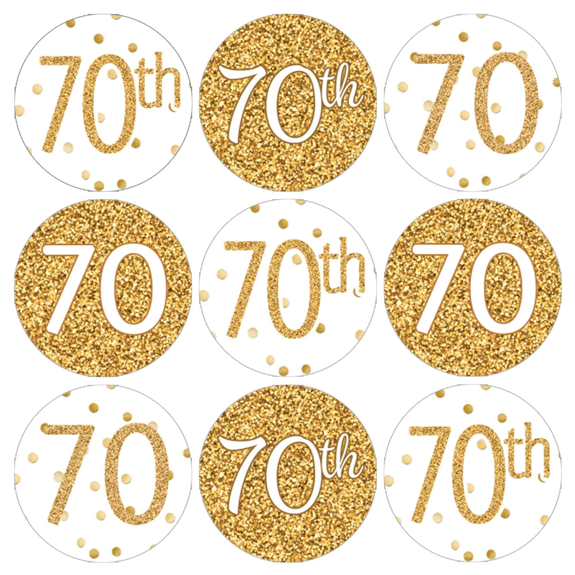 White and Gold 70th Birthday Party Favor Stickers - 180 Count - Confetti Dot - Distinctivs