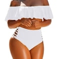 thumbnail image 2 of Pxiakgy bikini sets for women Large Size Split Swimsuit Bikini Split Swimsuit Off Shoulder Split Beach Bikini With Ruffled Edge swim suits for women White + XL, 2 of 3