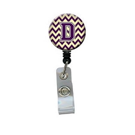Carolines Treasures Letter D Chevron Purple & Gold Retractable Badge Reel - Purple & Gold - 5in. H x 1in. W x 2in. L