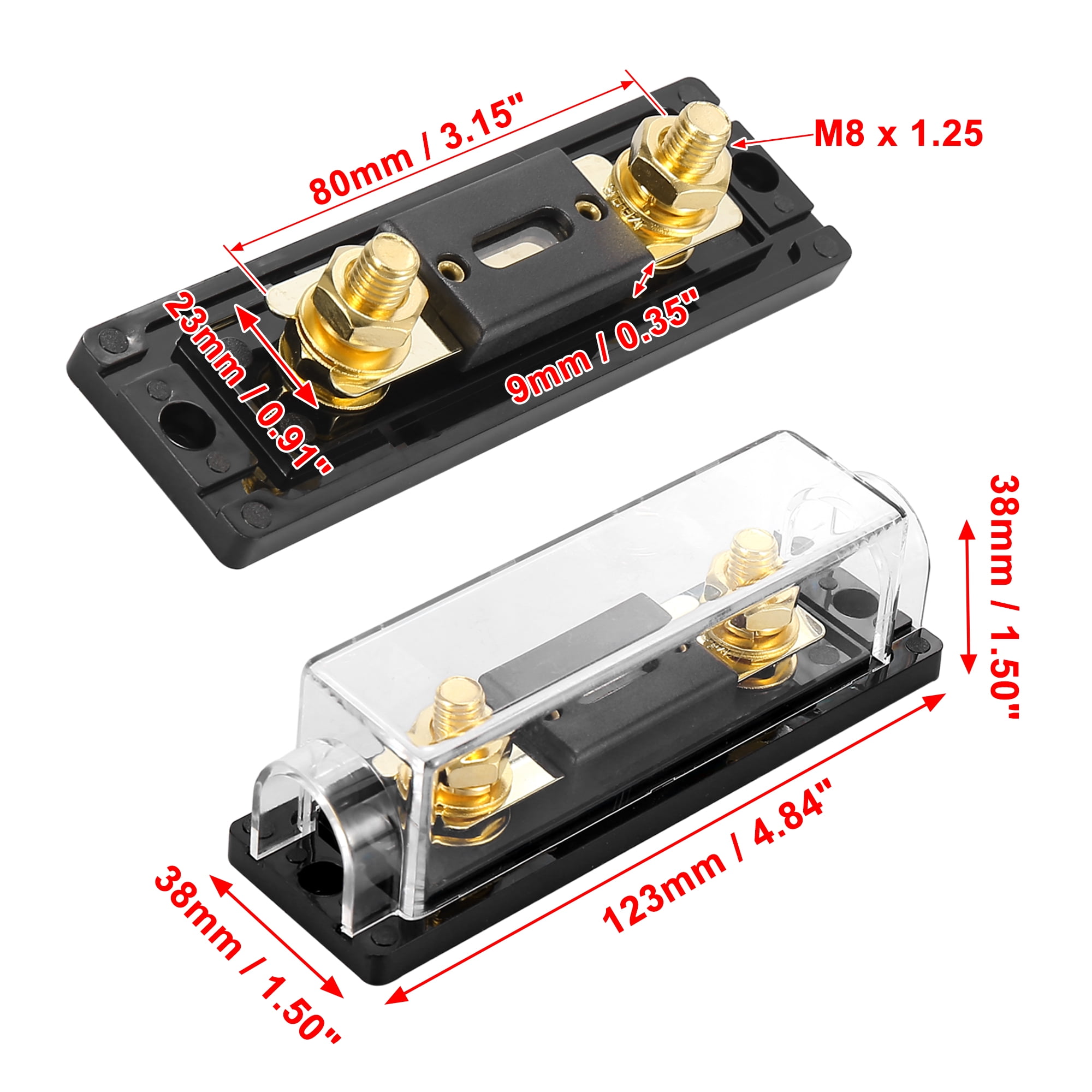 4pcs 0/2/4 Gauge Inline ANL Fuse Holder Clear Black Fuse Block with 300A Fuse