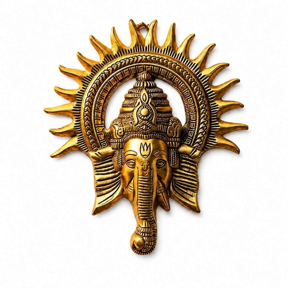 Golden Metal Ganesha Wall Hanging – Lord Ganesh Statue Sculpture | Ganpati Wall Decor Showpiece Figurine